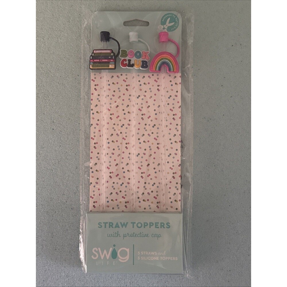 Swig Life Set Of  3 Straws W/ Toppers BOOK CLUB Books & Rainbow SEALED